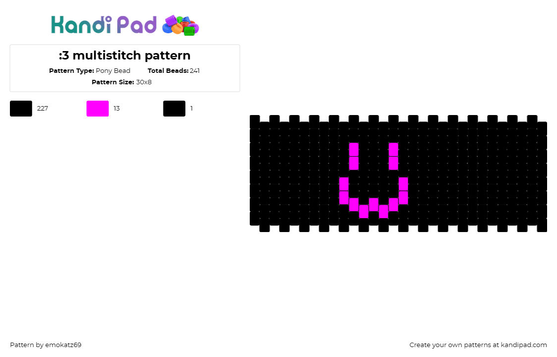 :3 multistitch pattern - Pony Bead Pattern by emokatz69 on Kandi Pad - smiley,emoticon,simple,face,neon,cuff,pink,black