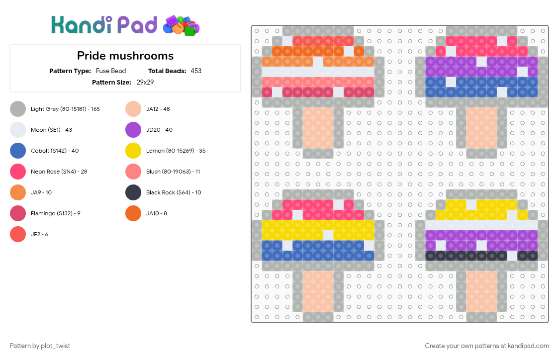 Pride mushrooms - Fuse Bead Pattern by plot_twist on Kandi Pad - beige, bi, lesbian, mushrooms, nonbinary, pan, pride