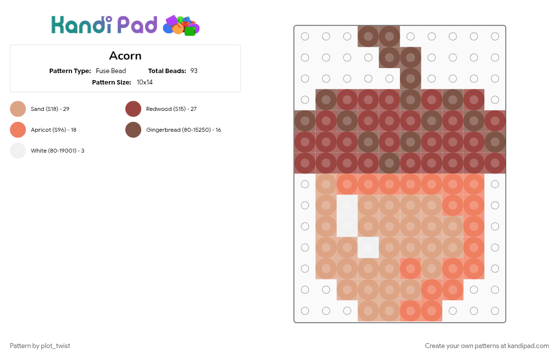 Acorn - Fuse Bead Pattern by plot_twist on Kandi Pad - acorn, beige, cotdforests, nut, red, tree