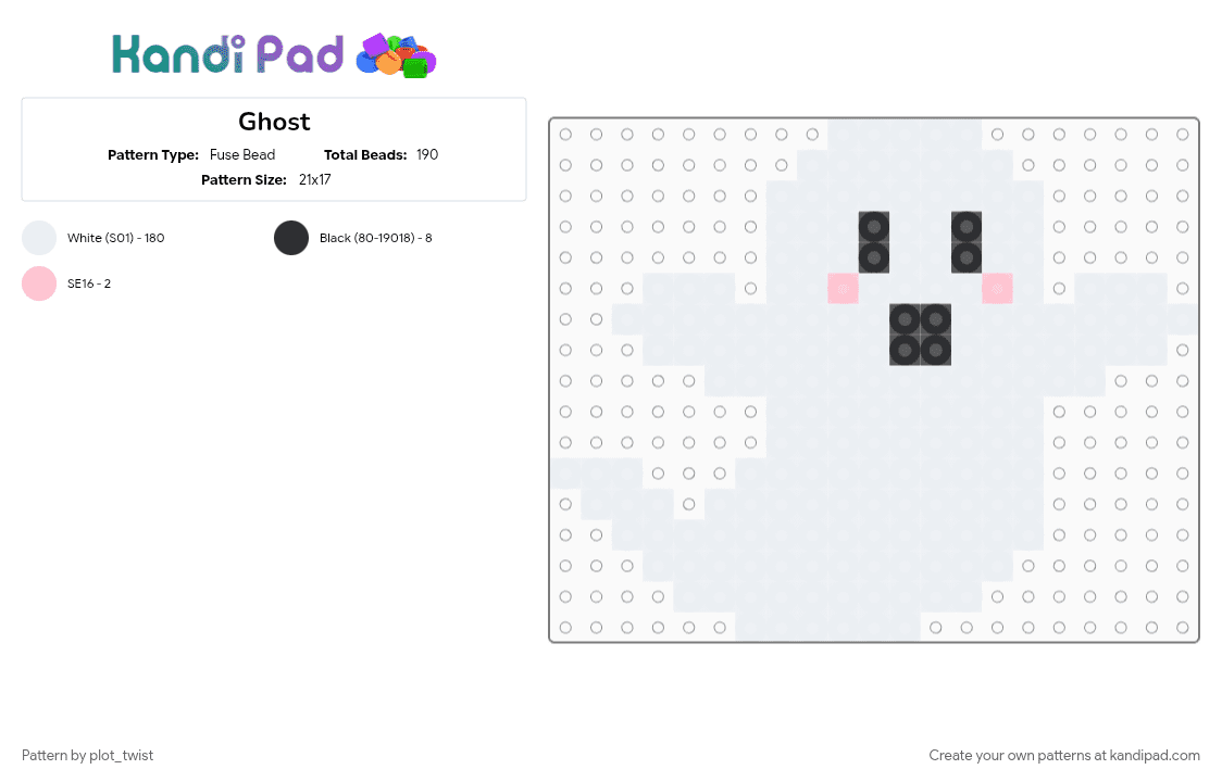 Ghost - Fuse Bead Pattern by plot_twist on Kandi Pad - cotdghosts, ghost, halloween, white