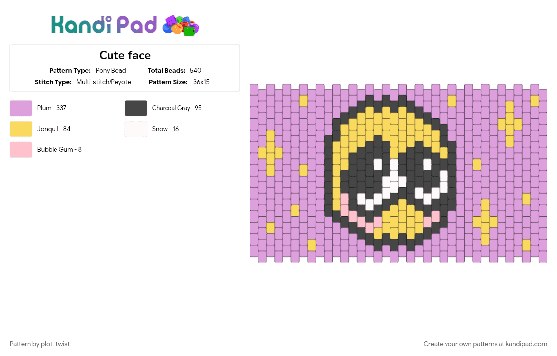 Cute face - Pony Bead Pattern by plot_twist on Kandi Pad - cute, face, pastel, pink, sparkle, uwu