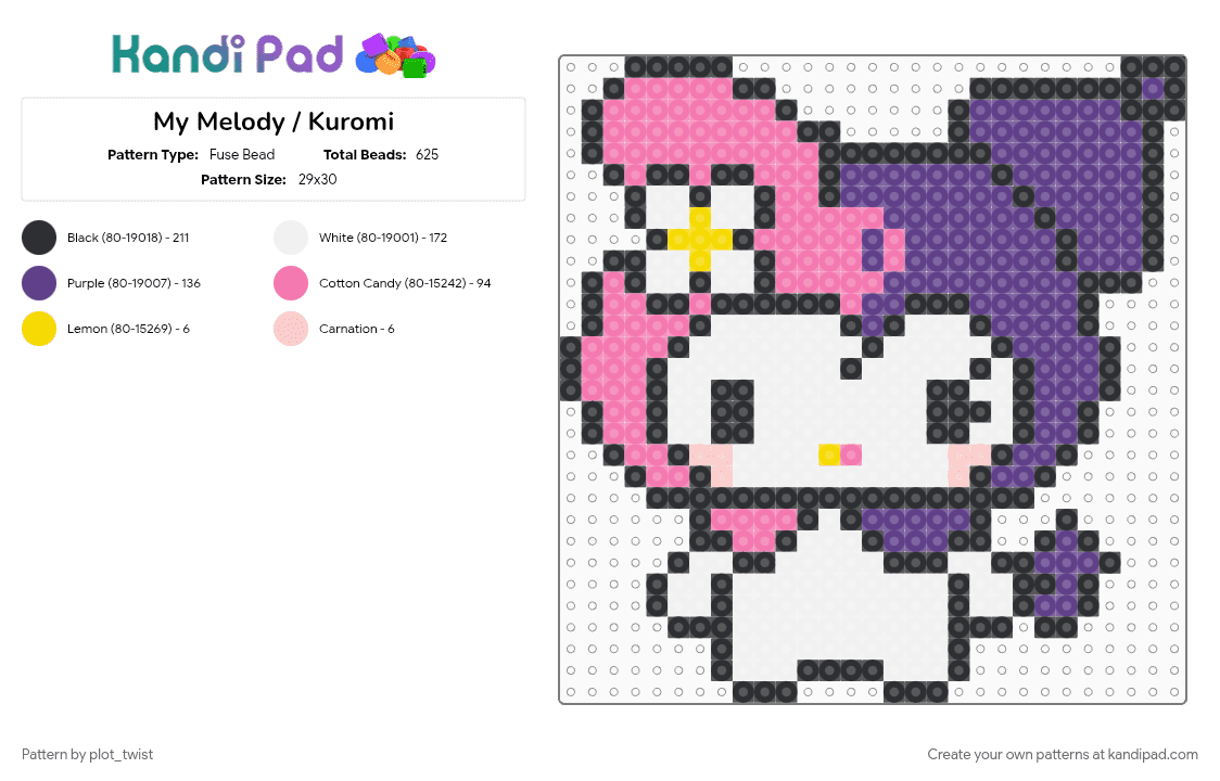 My Melody / Kuromi - Fuse Bead Pattern by plot_twist on Kandi Pad - kuromi, my melody, pink, purple, sanrio