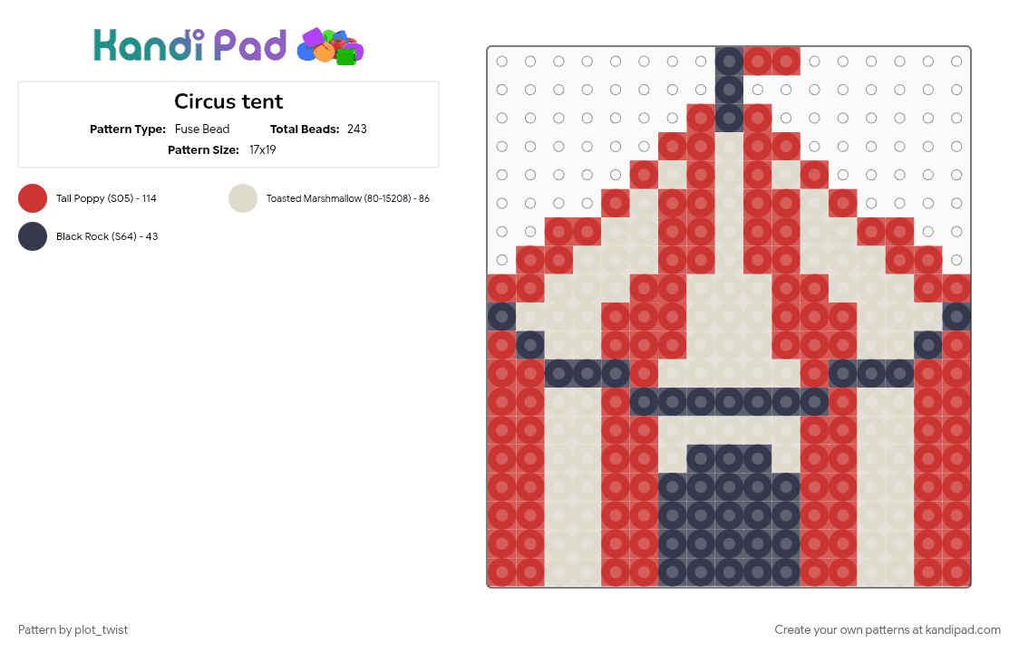 Circus tent - Fuse Bead Pattern by plot_twist on Kandi Pad - beige, circus, cotd, cotdtents, red, tadc, tent