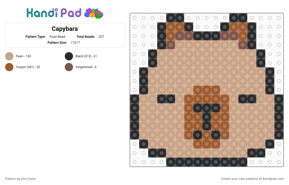 Capybara - Fuse Bead Pattern by plot_twist on Kandi Pad - beige