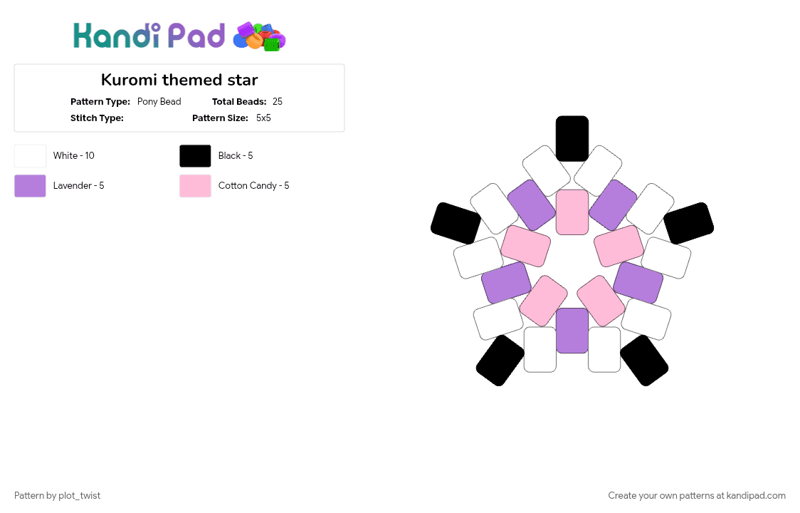 Kuromi themed star - Pony Bead Pattern by plot_twist on Kandi Pad - kuromi, pink, sanrio, star, white