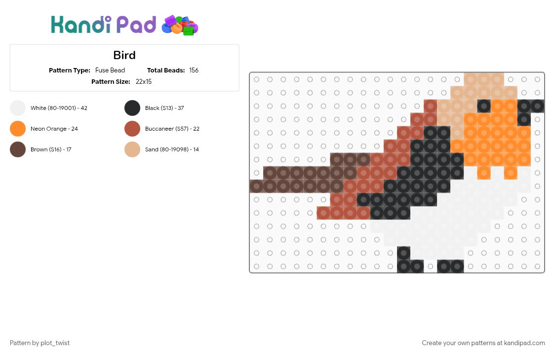 Bird - Fuse Bead Pattern by plot_twist on Kandi Pad - animal, bird, birdy, cotdforests, orange, red