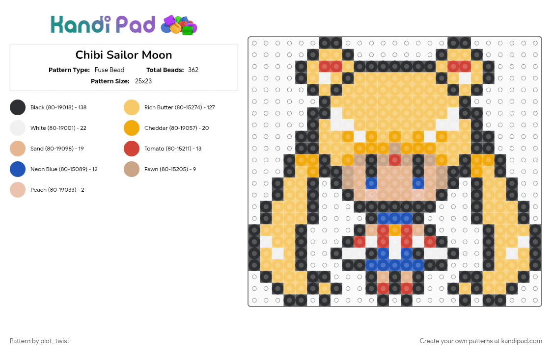 Chibi Sailor Moon - Fuse Bead Pattern by plot_twist on Kandi Pad - chibi, sailor moon, yellow