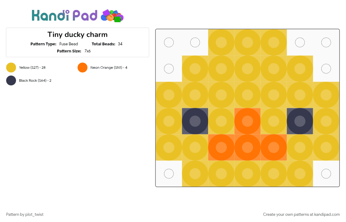 Tiny ducky charm - Fuse Bead Pattern by plot_twist on Kandi Pad - animal, cotdkawaii, cute, duck, ducky, small, yellow
