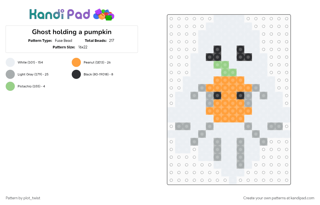 Ghost holding a pumpkin - Fuse Bead Pattern by plot_twist on Kandi Pad - cotdghosts, ghost, gray, halloween, orange, pumpkin, white