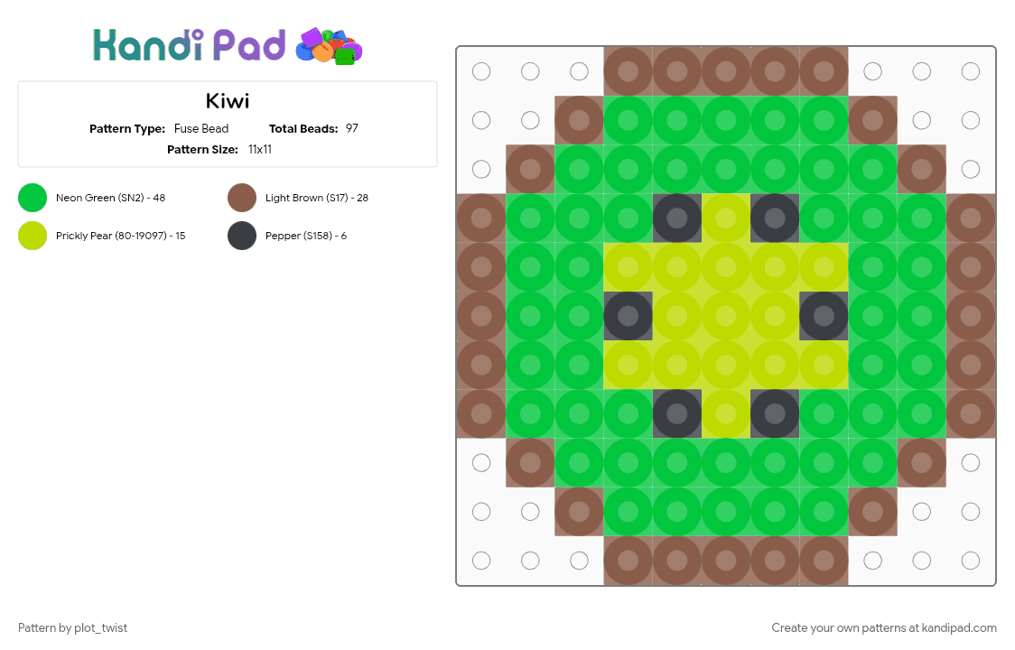 Kiwi - Fuse Bead Pattern by plot_twist on Kandi Pad - brown, cotdfruit, food, fruit, green, kiwi, tan