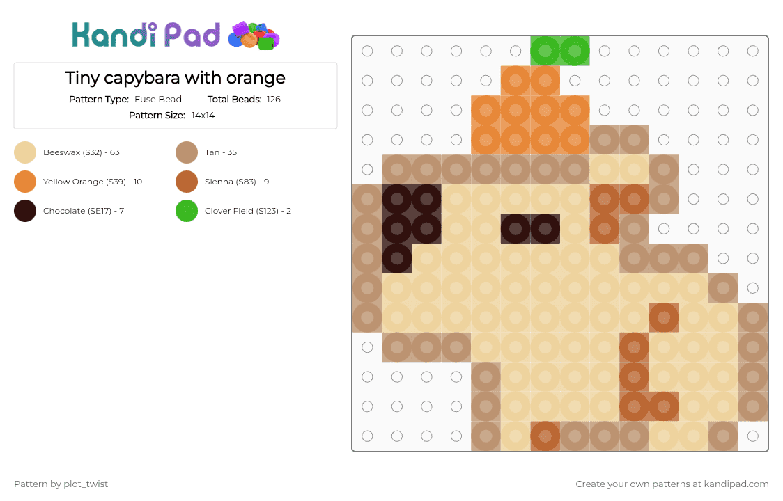 Tiny capybara with orange - Fuse Bead Pattern by plot_twist on Kandi Pad - beige, capybara