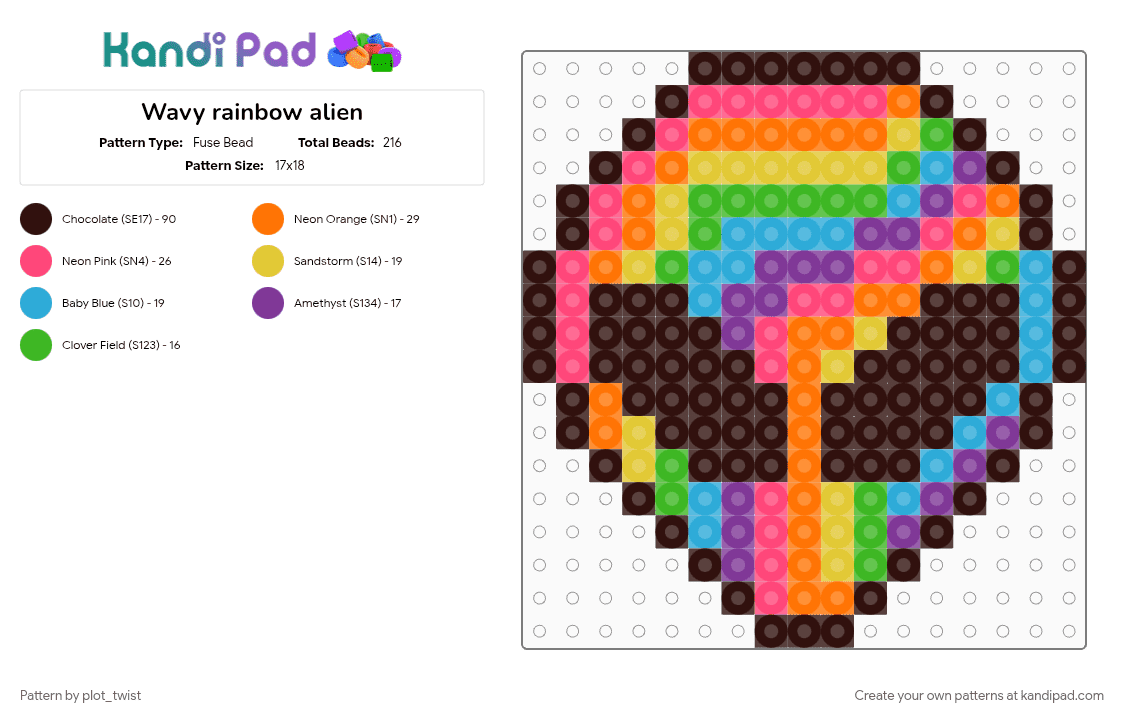 Wavy rainbow alien - Fuse Bead Pattern by plot_twist on Kandi Pad - alien, brown, colorful, groovy, orange, rainbow, wavy