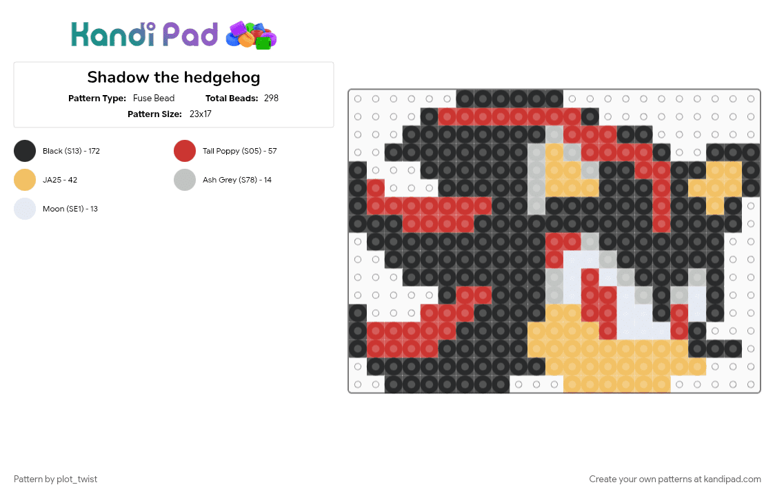 Shadow the hedgehog - Fuse Bead Pattern by plot_twist on Kandi Pad - black, black and red, cotdhedgehogs, face, movie, orange, red, sega, shadow, sonic the hedgehog, tv show