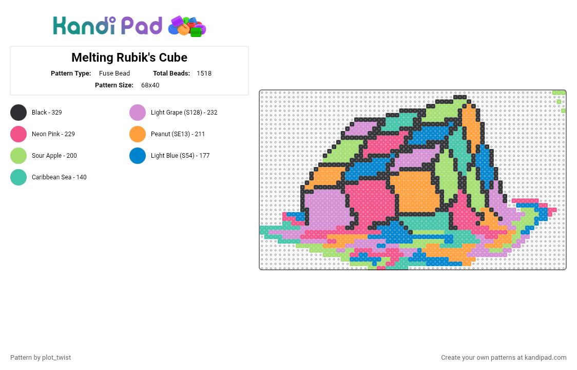 Melting Rubik\'s Cube - Fuse Bead Pattern by plot_twist on Kandi Pad - pink