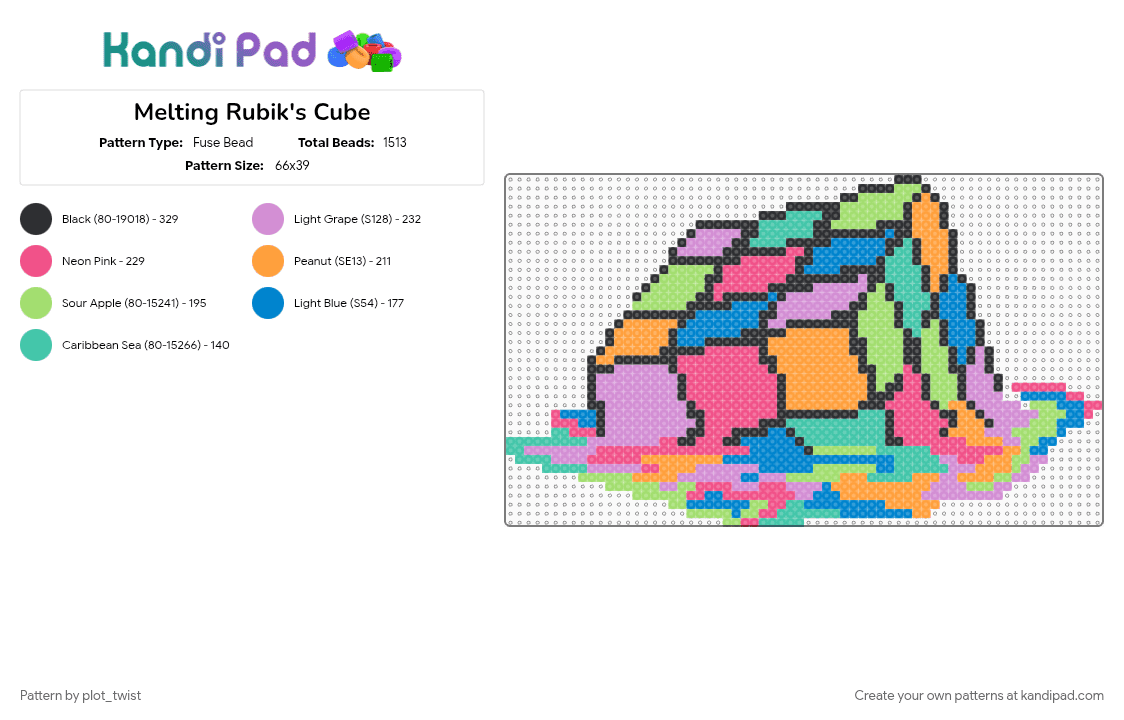 Melting Rubik\'s Cube - Fuse Bead Pattern by plot_twist on Kandi Pad - colorful, drippy, melting, pink, rubiks cube