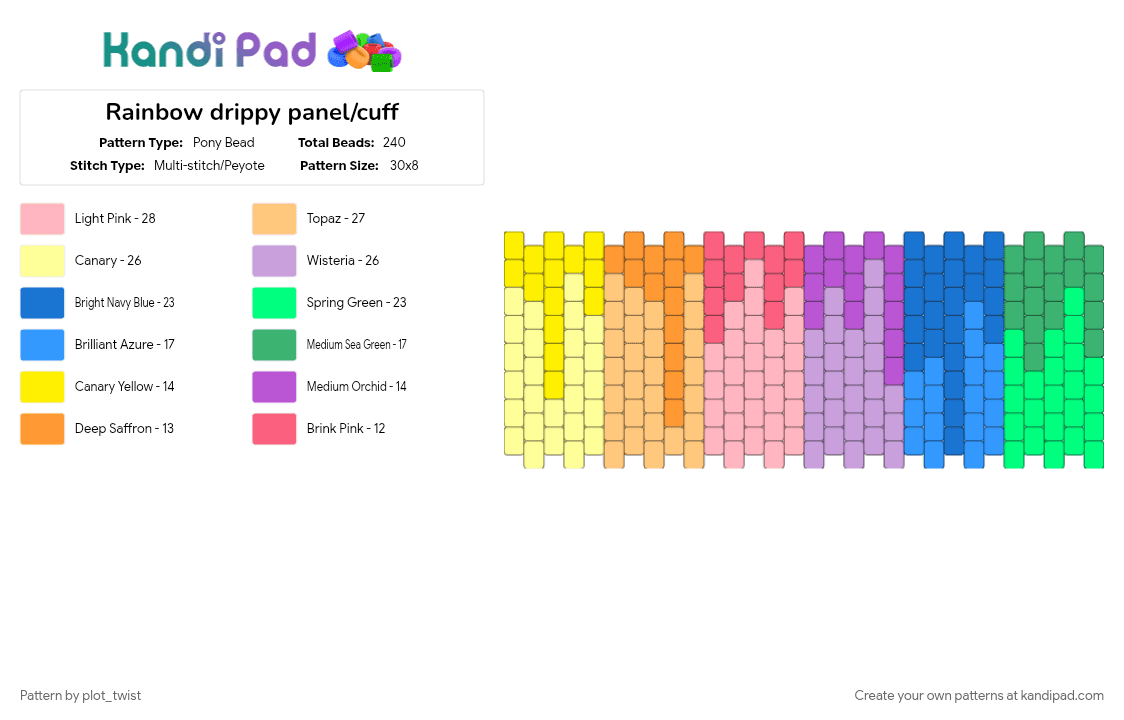 Rainbow drippy panel/cuff - Pony Bead Pattern by plot_twist on Kandi Pad - orange, pink, yellow