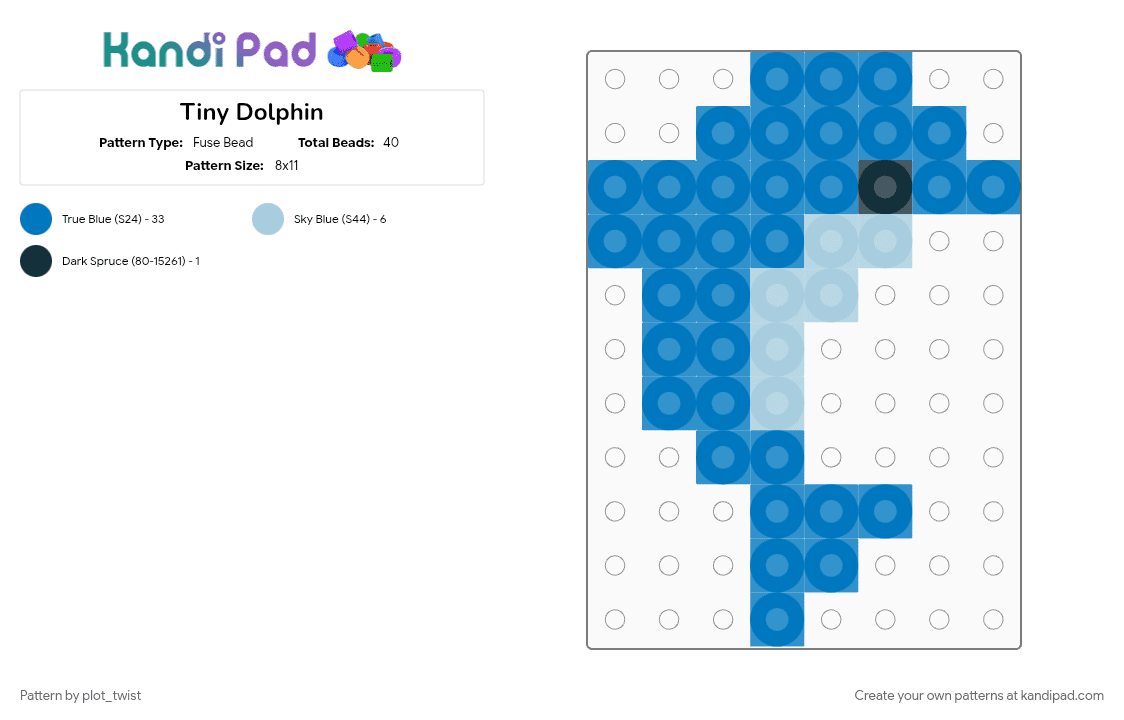Tiny Dolphin - Fuse Bead Pattern by plot_twist on Kandi Pad - animal, blue, cotdoceancreatures, dolphin, ocean, small, tiny