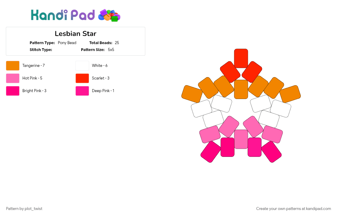 Lesbian Star - Pony Bead Pattern by plot_twist on Kandi Pad - lesbian, orange, pink, pride, star