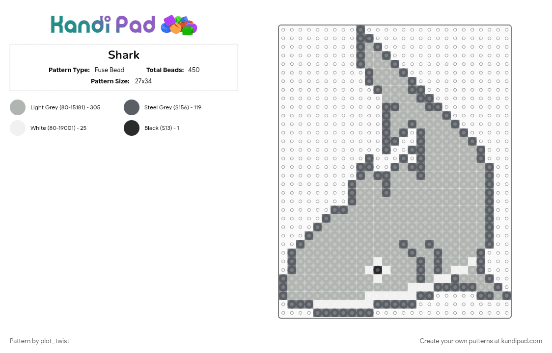 Shark - Fuse Bead Pattern by plot_twist on Kandi Pad - animal, beige, cotdoceancreatures, fish, gray, ocean, shark