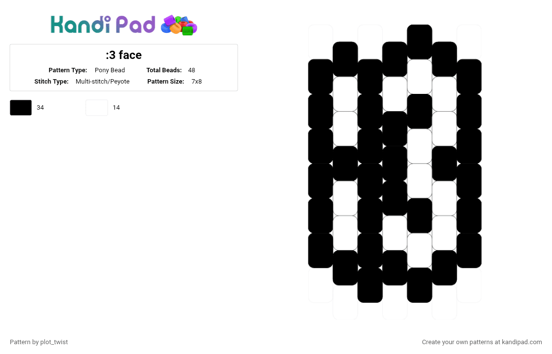 :3 face - Pony Bead Pattern by plot_twist on Kandi Pad - black, white