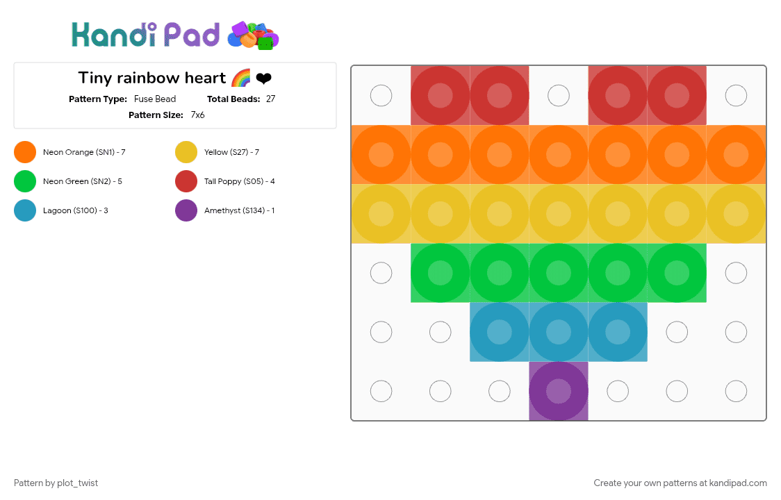 Tiny rainbow heart 🌈 ❤ - Fuse Bead Pattern by plot_twist on Kandi Pad - colorful, cute, green, heart, orange, pride, rainbow, small, tiny, yellow