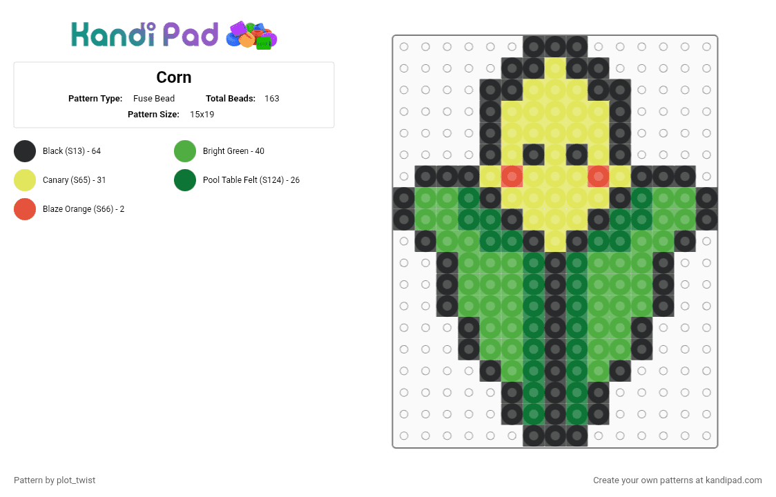 Corn - Fuse Bead Pattern by plot_twist on Kandi Pad - green,cotdorganic