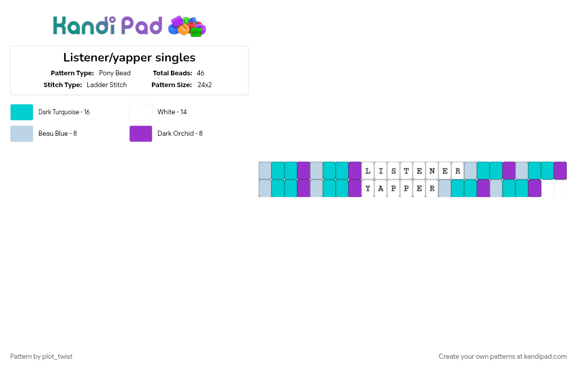 Listener/yapper singles - Pony Bead Pattern by plot_twist on Kandi Pad - light blue, listener, purple, singles, yapper