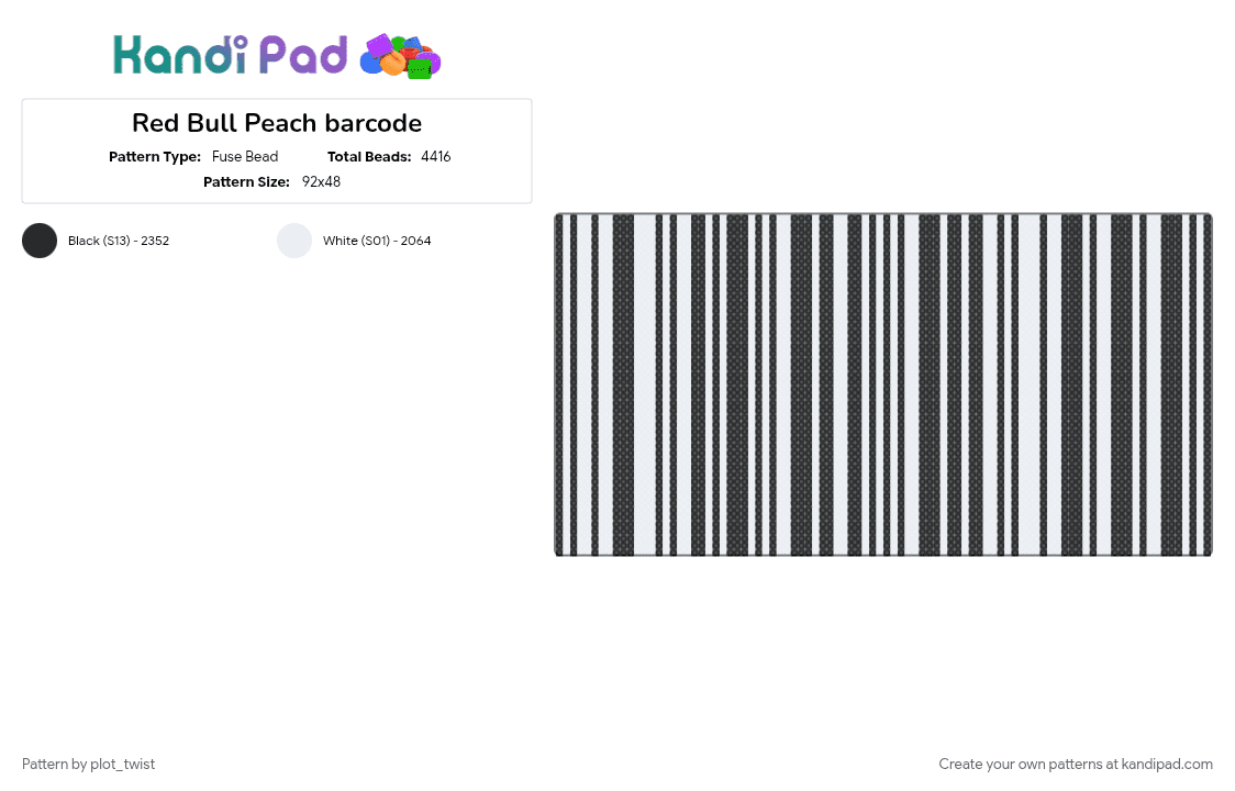 Red Bull Peach barcode - Fuse Bead Pattern by plot_twist on Kandi Pad - black, black and white, cotdbarcodes, drink, energy drink, lines, peach, red bull, white