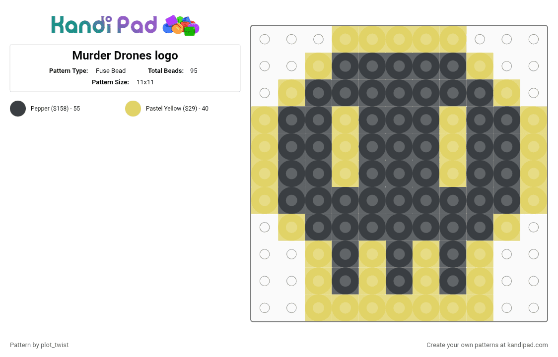 Murder Drones logo - Fuse Bead Pattern by plot_twist on Kandi Pad - black, murder drones, tv show, yellow