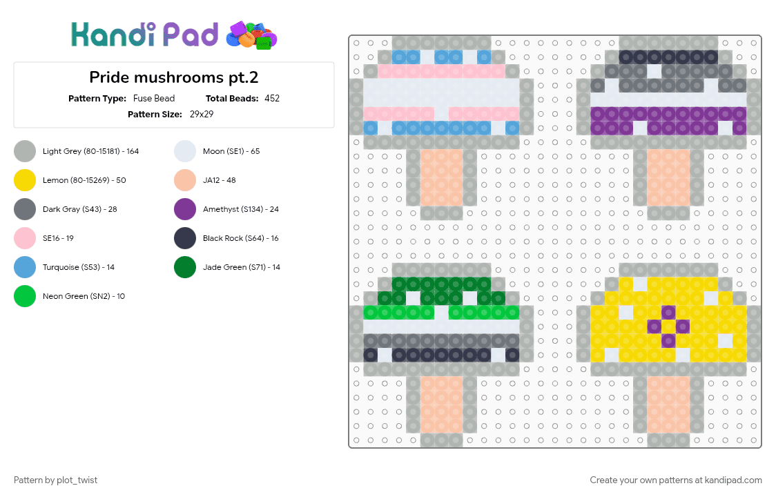 Pride mushrooms pt.2 - Fuse Bead Pattern by plot_twist on Kandi Pad - aromantic, asexual, beige, intersex, mushrooms, pride, trans, yellow