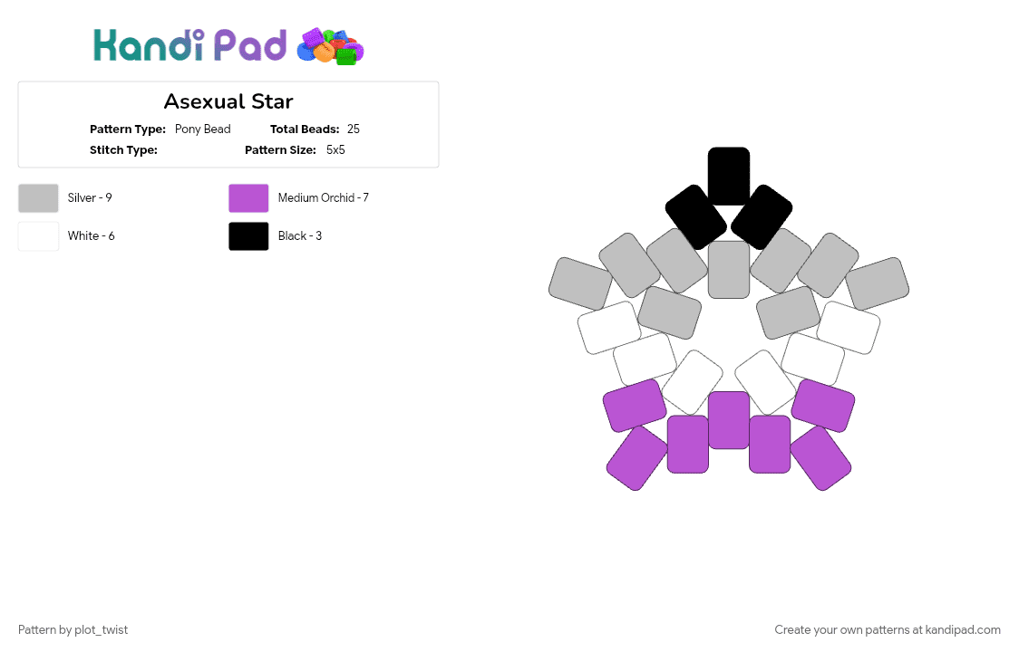 Asexual Star - Pony Bead Pattern by plot_twist on Kandi Pad - asexual, beige, pink, pride, star