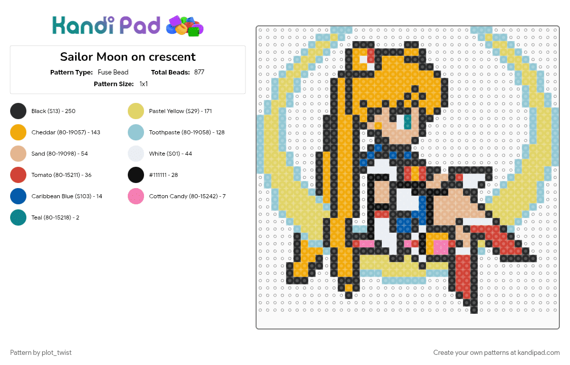 Sailor Moon on crescent - Fuse Bead Pattern by plot_twist on Kandi Pad - anime, light blue, orange, sailor moon, yellow