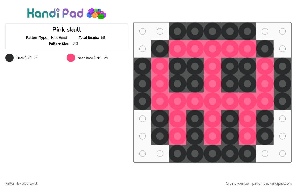 Pink skull - Fuse Bead Pattern by plot_twist on Kandi Pad - black, pink, pink skull, red, scene, skull, small