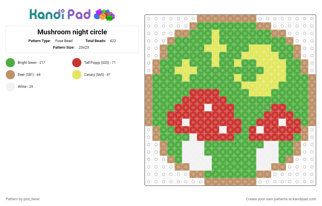 Mushroom night circle - Fuse Bead Pattern by plot_twist on Kandi Pad - green, mushroom, mushrooms