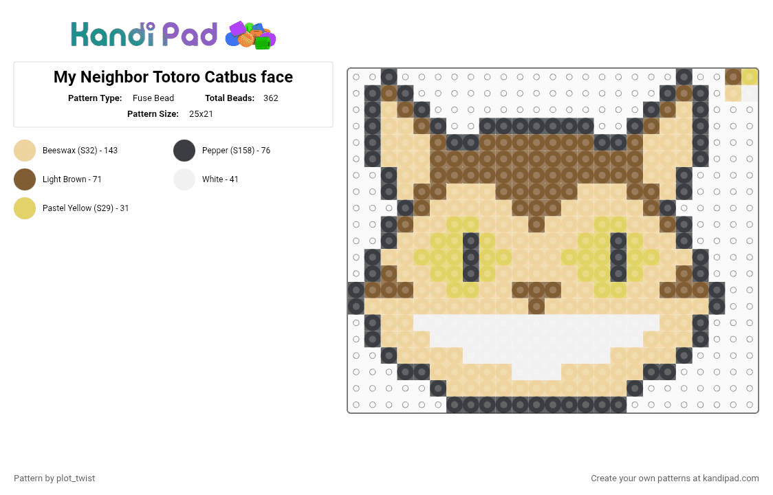 My Neighbor Totoro Catbus face - Fuse Bead Pattern by plot_twist on Kandi Pad - beige, cotdanime