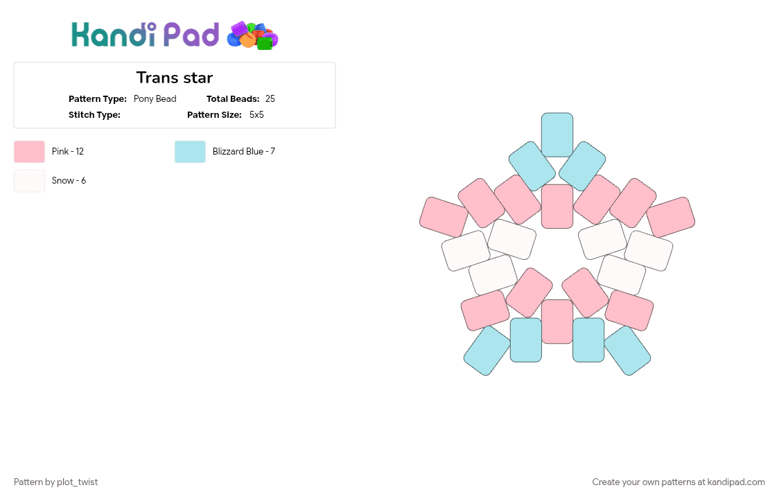 Trans star - Pony Bead Pattern by plot_twist on Kandi Pad - light blue, pink, pride, small, star, trans, transgender