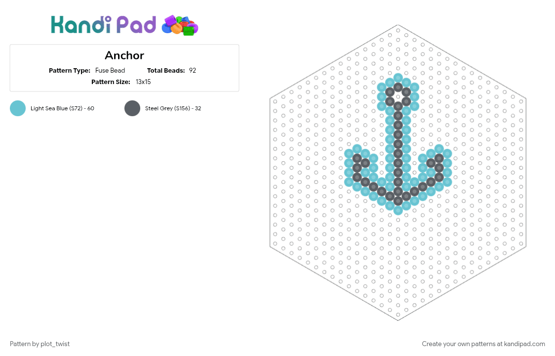 Anchor - Fuse Bead Pattern by plot_twist on Kandi Pad - anchor, cotdoceancreatures, gray, light blue, nautical, ocean