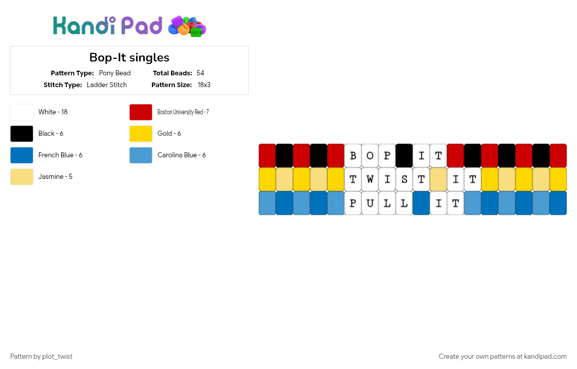 Bop-It singles - Pony Bead Pattern by plot_twist on Kandi Pad - bopit, game, singles, toy, yellow
