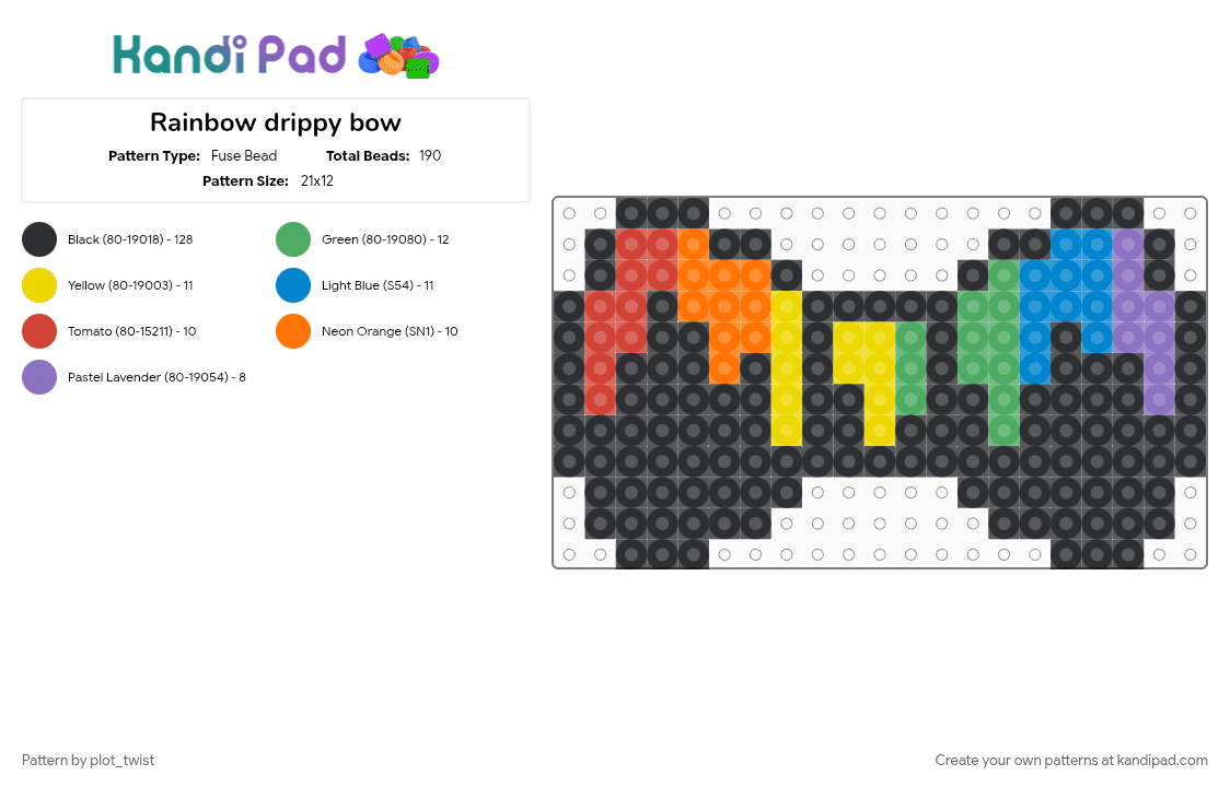 Rainbow drippy bow - Fuse Bead Pattern by plot_twist on Kandi Pad - black, blue, colorful, cotdbows, drippy, green, rainbow