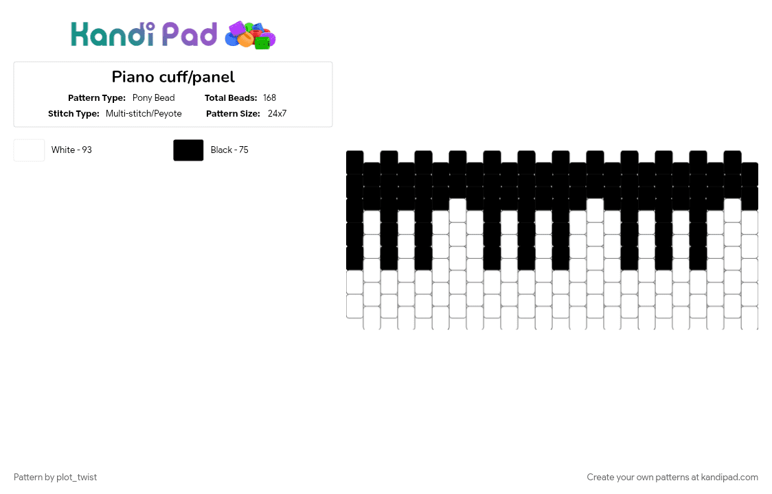 Piano cuff/panel - Pony Bead Pattern by plot_twist on Kandi Pad - black, cuff, instrument, music, panel, piano, white