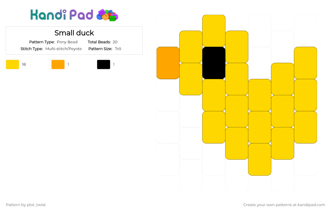 Small duck - Pony Bead Pattern by plot_twist on Kandi Pad - duck, ducky, ducky charm, small, yellow