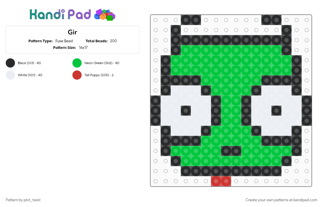 Gir - Fuse Bead Pattern by plot_twist on Kandi Pad - gir, green