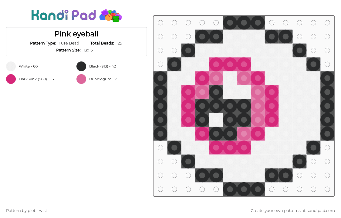 Pink eyeball - Fuse Bead Pattern by plot_twist on Kandi Pad - eye, eyeball, pink, white