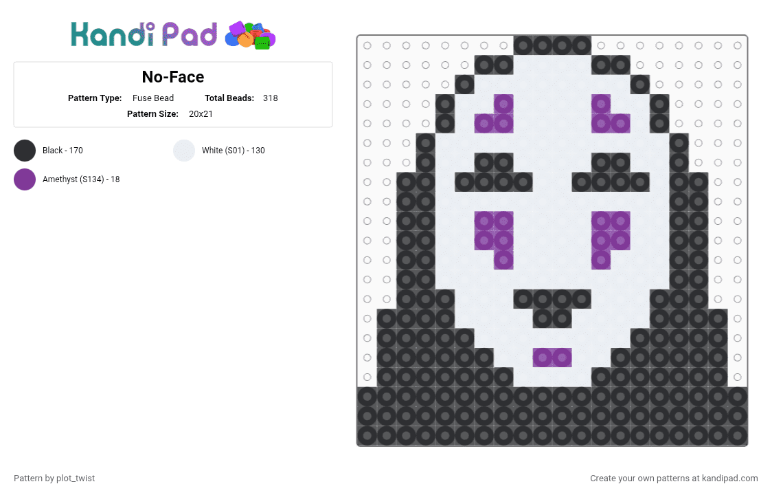 No-Face - Fuse Bead Pattern by plot_twist on Kandi Pad - anime, studio ghibli, white