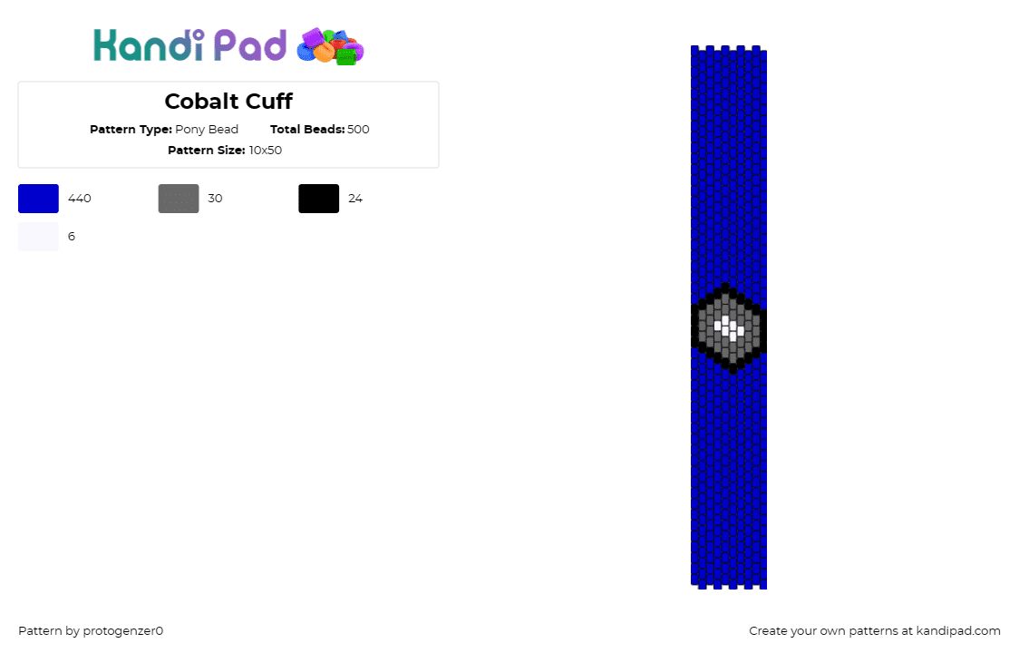 Cobalt Cuff - Pony Bead Pattern by protogenzer0 on Kandi Pad - cobalt,cuff,vertical,blue