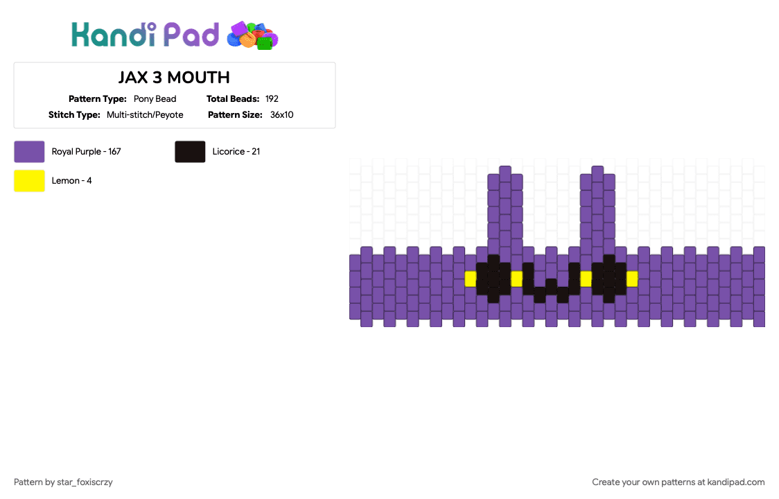 JAX 3 MOUTH - Pony Bead Pattern by star_foxiscrzy on Kandi Pad - purple