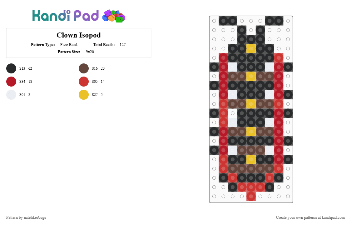 Clown Isopod - Fuse Bead Pattern by natelikesbugs on Kandi Pad - brown, red