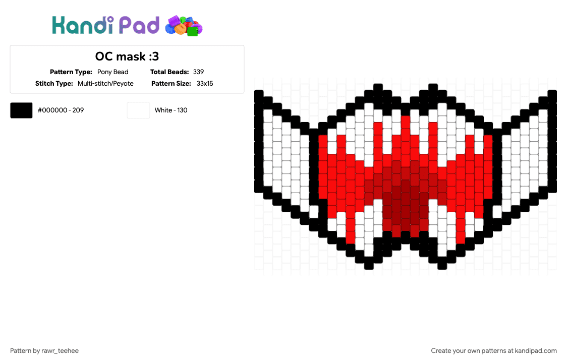 OC mask :3 - Pony Bead Pattern by rawr_teehee on Kandi Pad - animal, animal mask, character, furry, fursona, mask, oc, red, screech, white