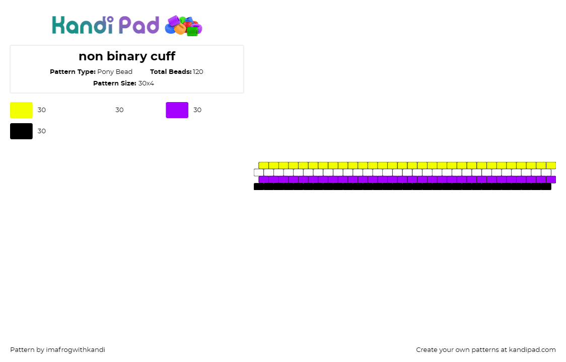 non binary cuff - Pony Bead Pattern by imafrogwithkandi on Kandi Pad - nonbinary,pride,cuff,bracelet