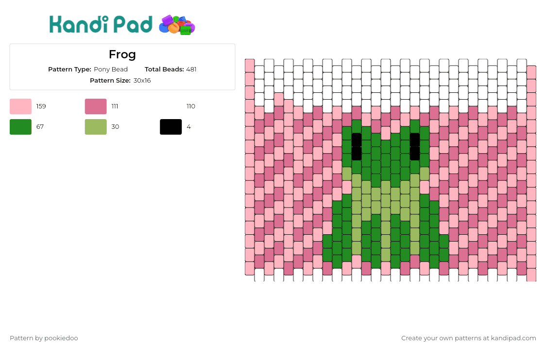Frog - Pony Bead Pattern by pookiedoo on Kandi Pad - frog,amphibian,animal,cute,bag,purse,green,pink